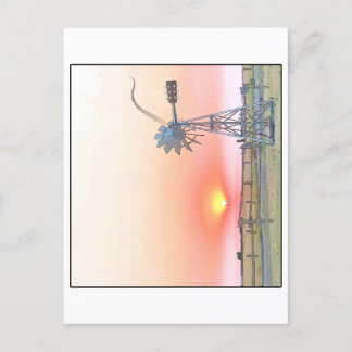 Carte Postale Paysage au coucher du soleil avec moulin à vent ru