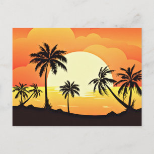 Carte Postale Paysage au coucher du soleil avec palmiers