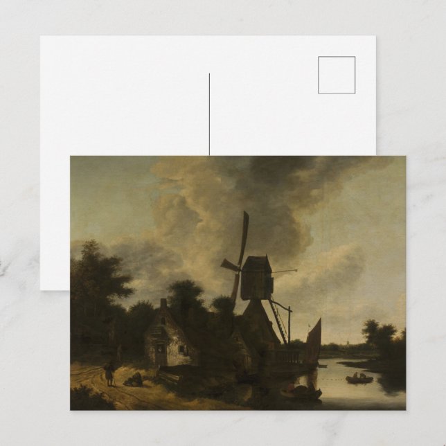 Carte Postale Paysage avec moulin à vent - Salomon Rombouts (Devant / Derrière)