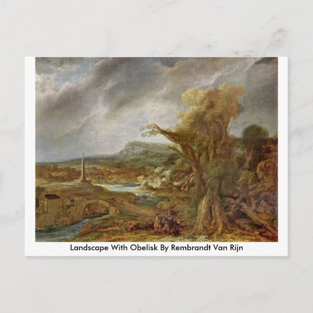 Carte Postale Paysage Avec Obélisque Par Rembrandt Van Rijn (Devant)