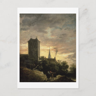 Carte Postale Paysage avec tour (huile sur toile)