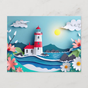 Carte Postale paysage côtier avec un style de coupure de papier