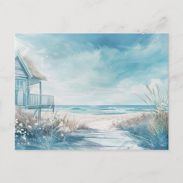 Carte Postale paysage côtier bleu clair et blanc (Devant)