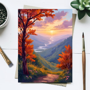 Carte Postale Paysage d'automne Aquarelle Peinture de feuillage 