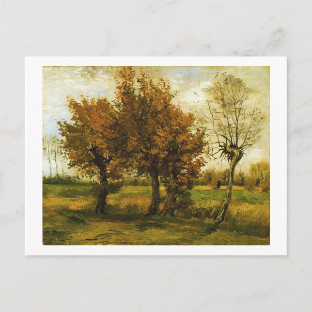 Carte Postale Paysage d'automne Quatre arbres Van Gogh Art (Devant)