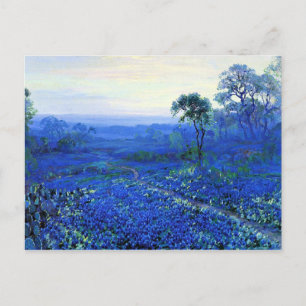 Carte Postale Paysage de Bluebonnet avec cactus et laurier de mo