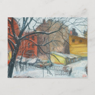 Carte Postale Paysage de cour d'hiver Peinture à la pastel Art