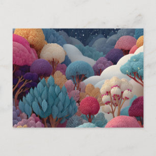 Carte Postale Paysage de forêt fantaisiste texturé et coloré