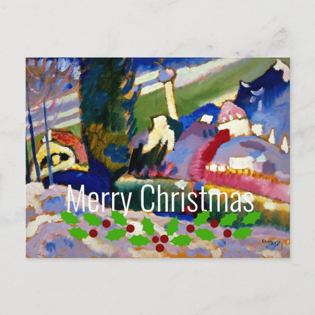 Carte Postale Paysage de Kandinsky-Hiver avec église, Noël (Devant)
