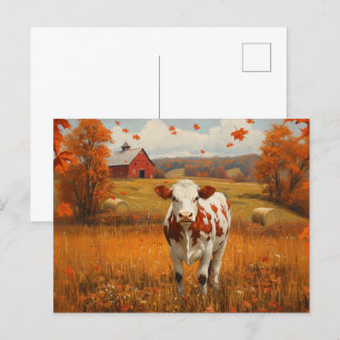 Carte Postale Paysage de la ferme d'automne de la vache laitière