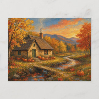 Carte Postale Paysage de Maison Automnale Magique Forêt Scène de
