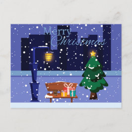 Carte Postale Paysage de Noël avec lampadaire, arbre et gif