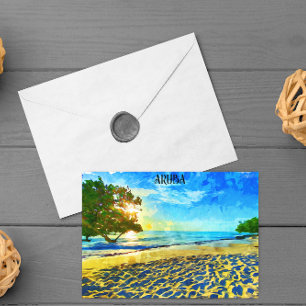 Carte Postale Paysage de plage minimal de l'île des Caraïbes d'A