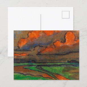 Carte Postale Paysage Des Marais Sous Les Nuages Rouges   Emil N