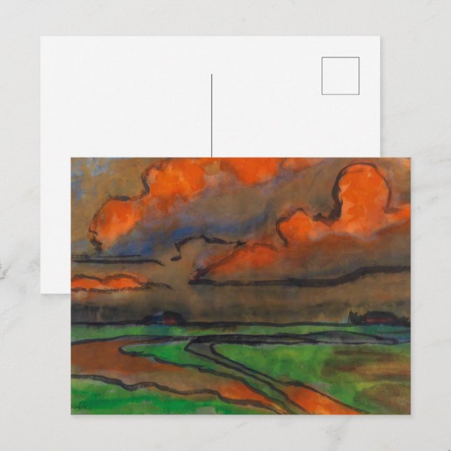 Carte Postale Paysage Des Marais Sous Les Nuages Rouges | Emil N (Devant / Derrière)