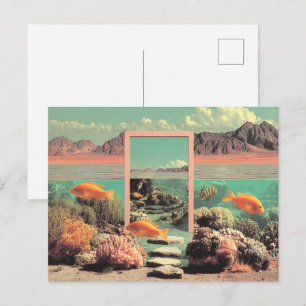 Carte Postale Paysage Désertique Océanique Surréaliste avec Port