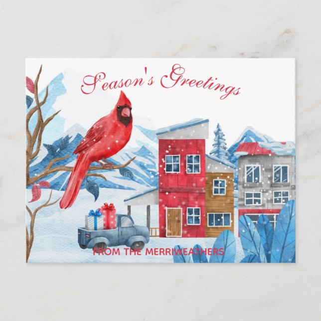Carte Postale Paysage d'hiver Illustration d'aquarelle Noël (Devant)