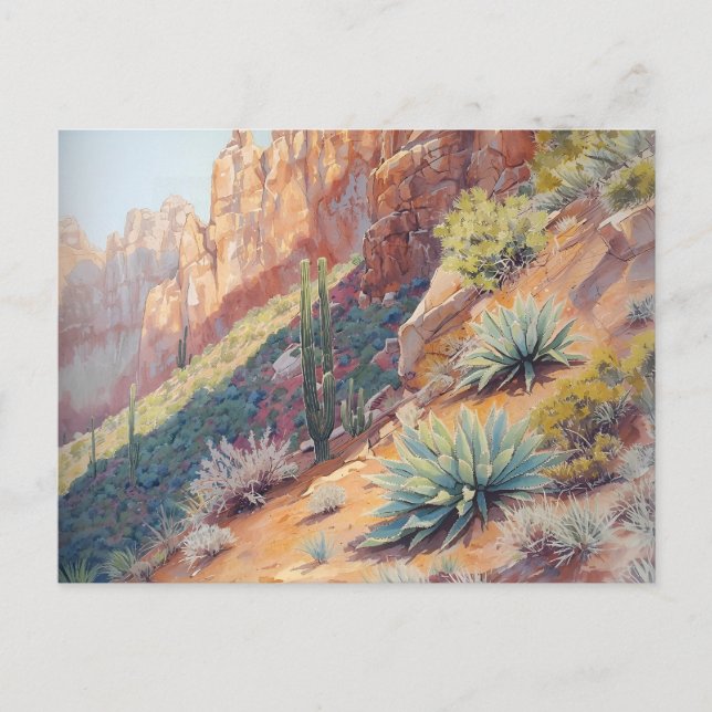 Carte Postale Paysage du canyon du désert avec Cactus et Agave (Devant)