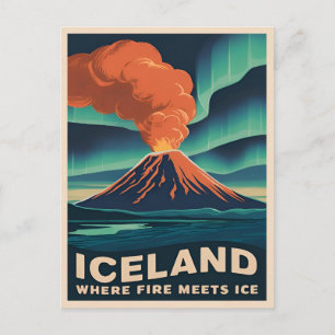 Carte Postale Paysage du volcan islandais Vintage voyage rétro
