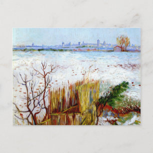 Carte Postale Paysage enneigé de Van Gogh avec Arles en arrière-