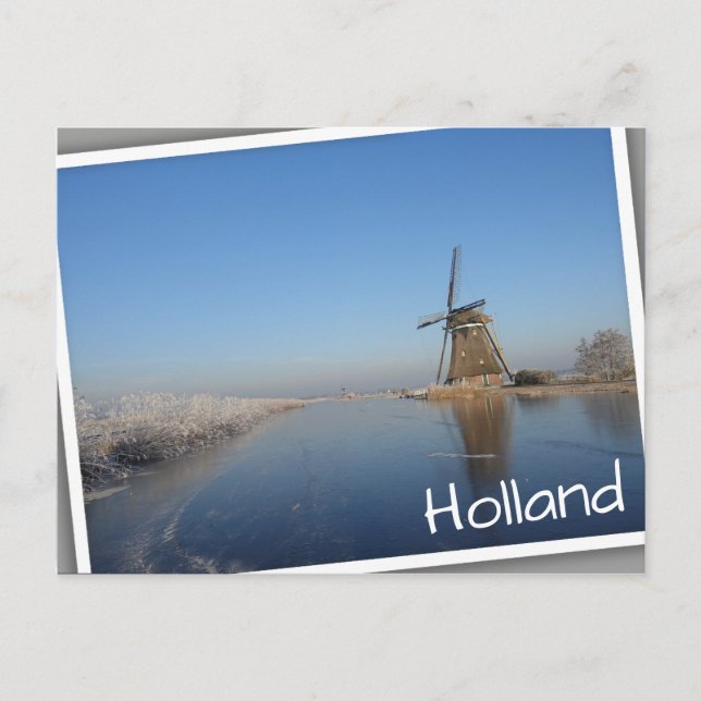 Carte Postale Paysage hivernal avec moulin à vent et glace (Devant)