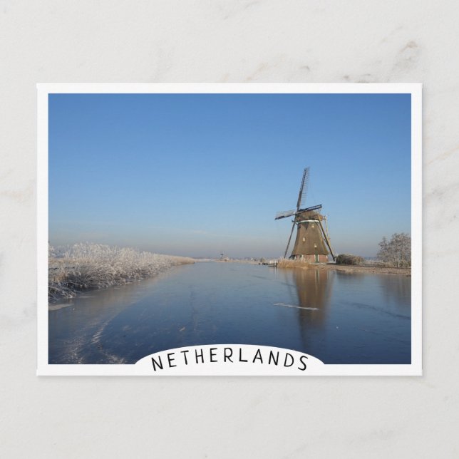 Carte Postale Paysage hivernal avec moulin à vent et glace (Devant)