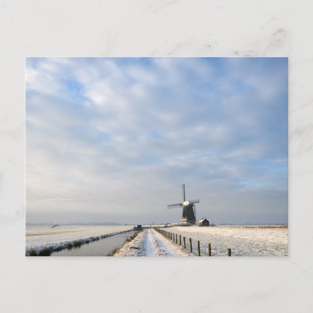 Carte Postale Paysage hivernal avec neige et moulin à vent en Ho (Devant)