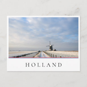 Carte Postale Paysage hivernal avec neige et moulin à vent en Ho
