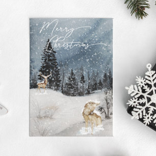 Carte Postale Paysage hivernal Loup de vacances Aquarelle