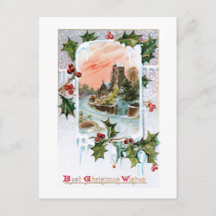 Carte Postale Paysage hivernal rustique Vintage avec Holly