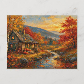 Carte Postale Paysage Maison d'Automne Scène de Lac en Forêt