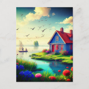 Carte Postale Paysage naturel avec chalet et lac-434567