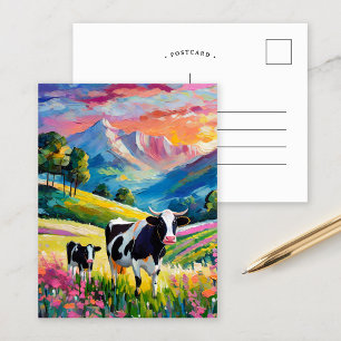Carte Postale Paysage rural dynamique avec vaches