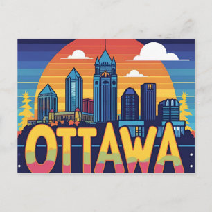 Carte Postale Paysage urbain au coucher du soleil de style rétro
