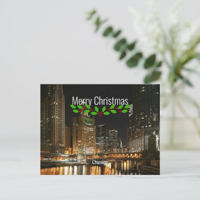 Carte Postale Paysage urbain de Chicago, Joyeux Noël, (Debout devant)