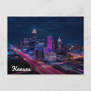 Carte Postale Paysage urbain de Kansas City Missouri la nuit