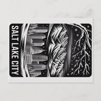 Carte Postale Paysage urbain de Salt Lake City en noir et blanc