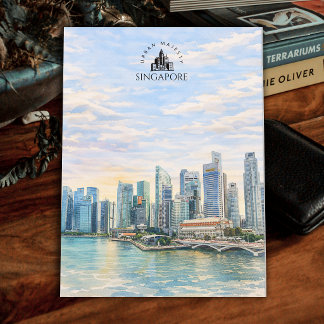 Carte Postale Paysage urbain de Singapour | Paysage à l'aquarell