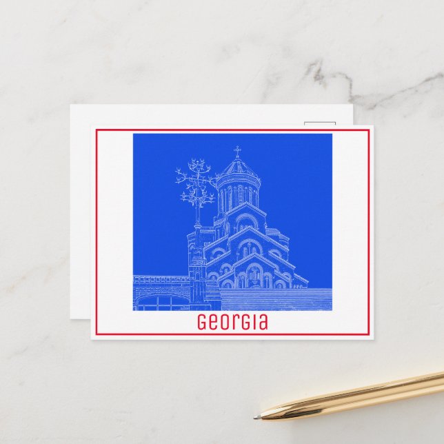 Carte Postale Paysage urbain de Tbilissi Géorgie Sameba Architec (Devant/Arrière en situation)