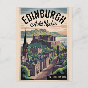 Carte Postale Paysage urbain de voyage de style rétro d'Édimbour