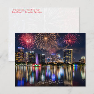 Carte Postale Paysage urbain d'Orlando Floride avec feux d'artif