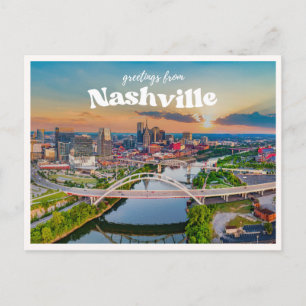 Carte Postale Paysage urbain du centre-ville de Nashville Rétro