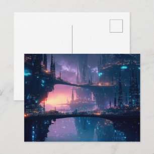 Carte Postale Paysage urbain futuriste au crépuscule