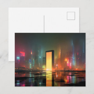 Carte Postale Paysage urbain futuriste avec reflets néon