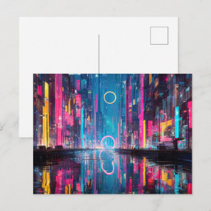 Carte Postale Paysage urbain néon vibrant futuriste de nuit