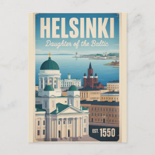 Carte Postale Paysage urbain rétro de Helsinki en Finlande pour