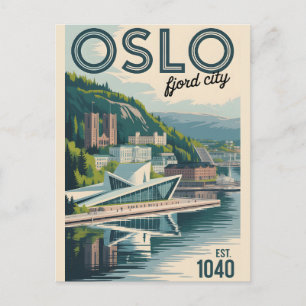 Carte Postale Paysage urbain rétro de la ville d'Oslo Norvège Vo