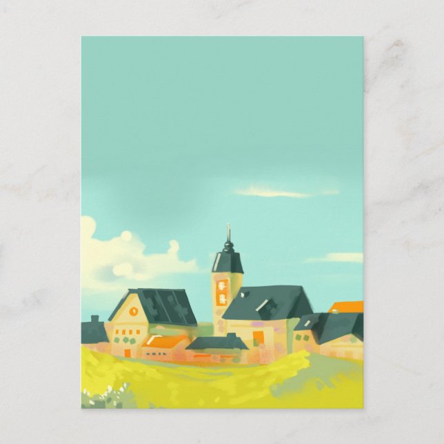 Carte Postale Paysage vert nature et maisons (Devant)