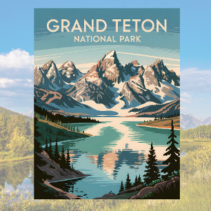 Carte Postale Paysage vintage du lac Grand Teton Jackson dans le