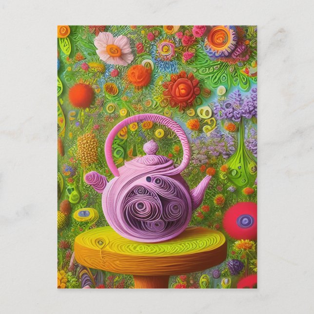 Carte Postale Paysage Whimsical Quill Teapot (Devant)